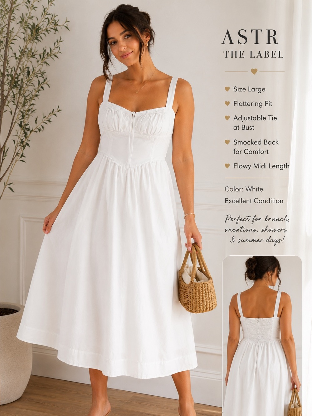 Astr White Midi Sundress with Sweetheart Bodice